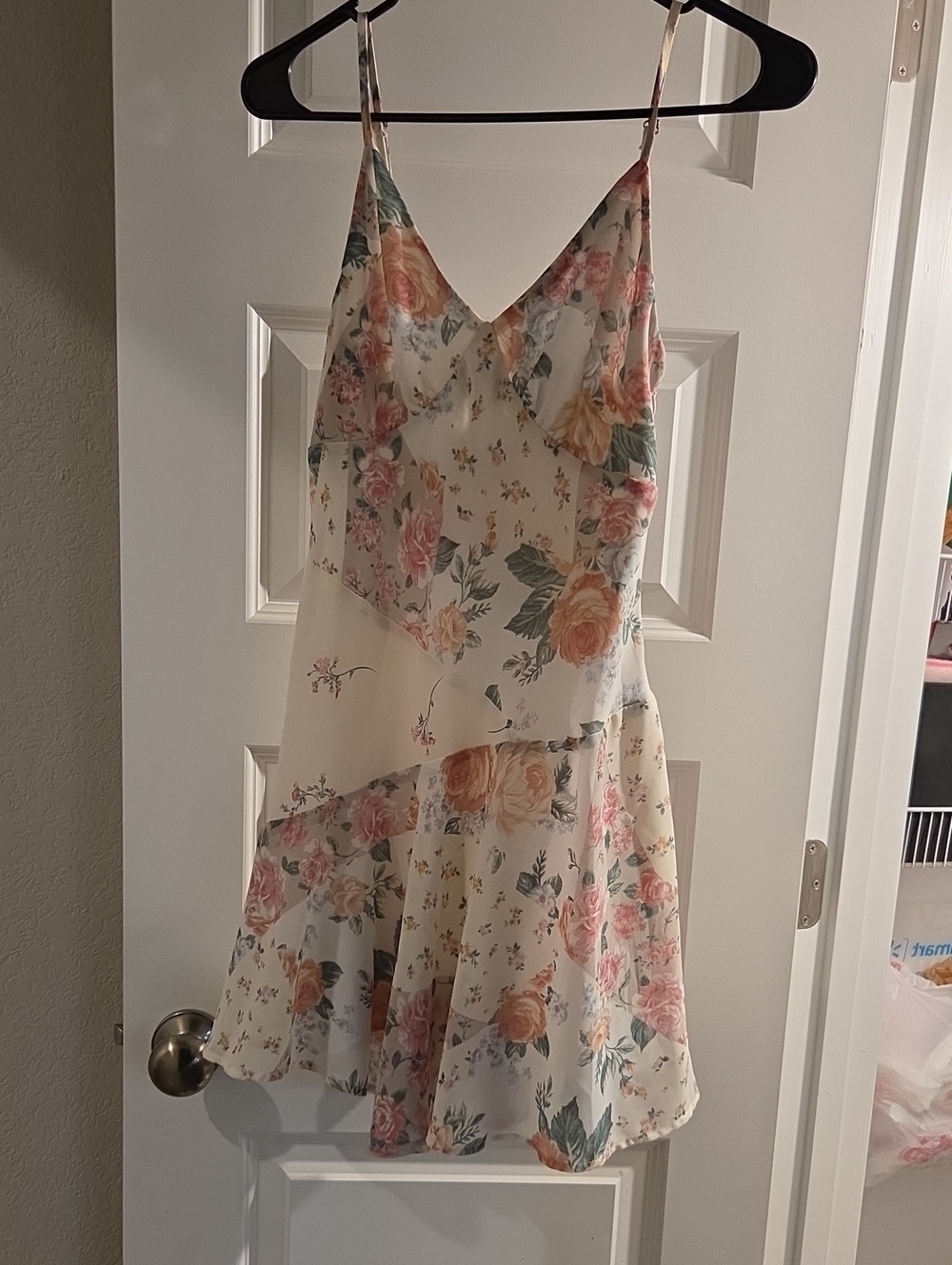 wild fable Floral Slip Mini Dress - Ivory with Pink & Peach Roses